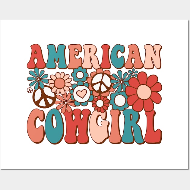 Retro Groovy American Cowgirl Matching Family 4th of July Wall Art by BramCrye